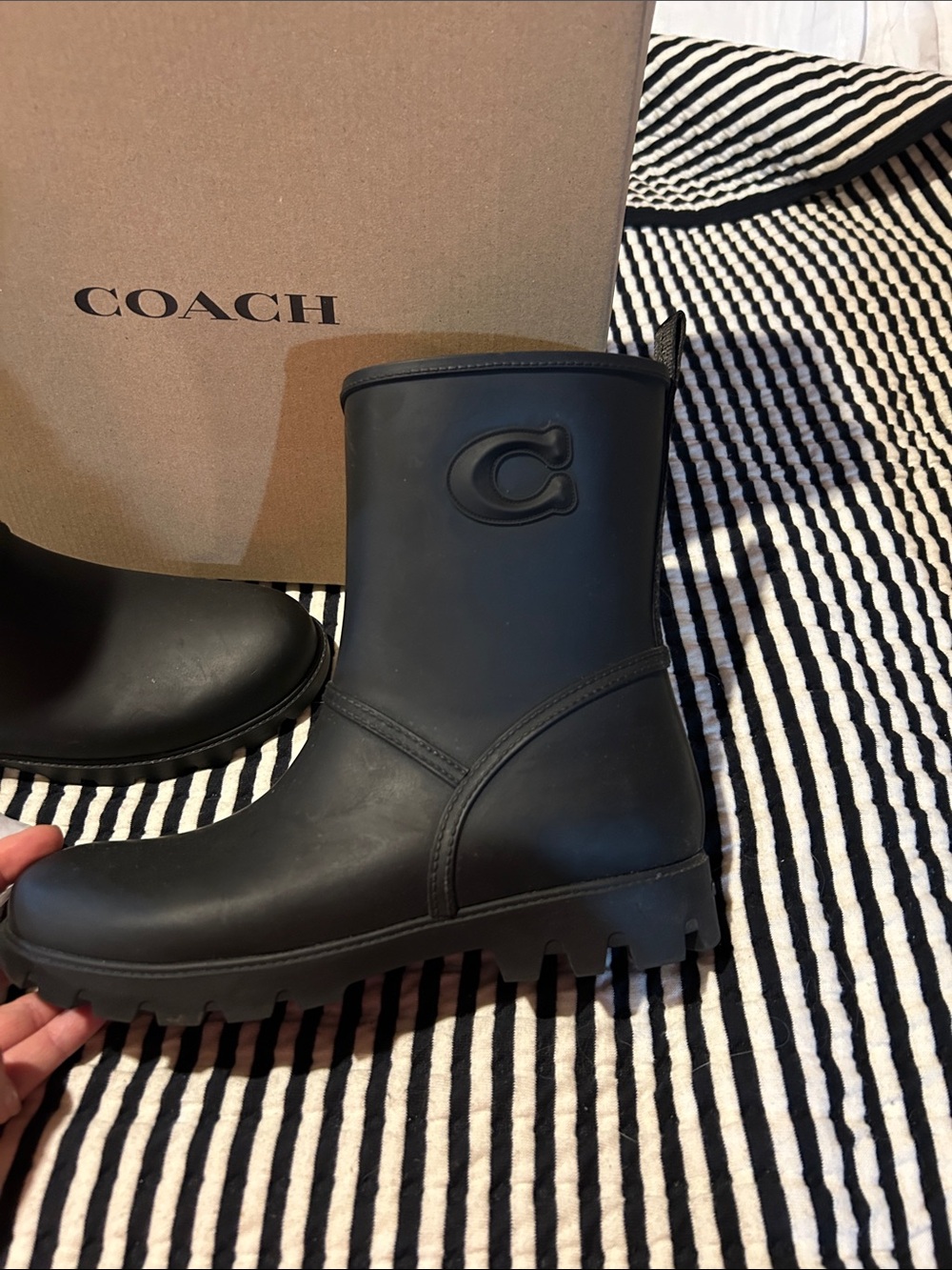 COACH Black Short Women's Rain Boots with Lug Sole - Picture 4 of 11